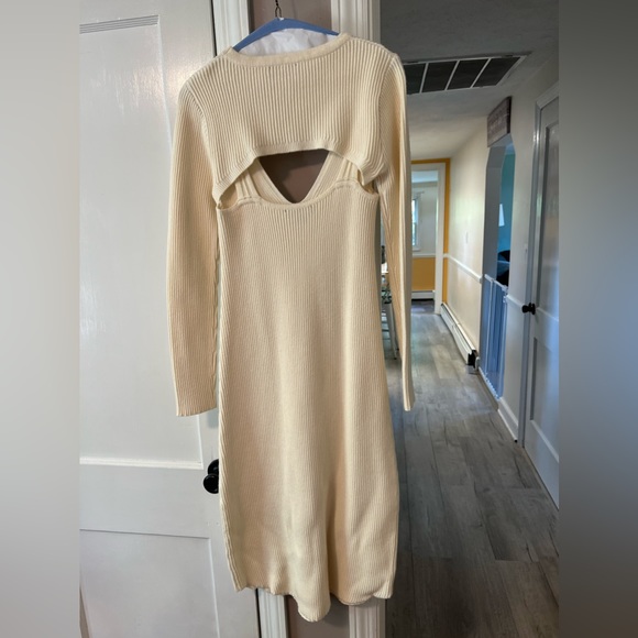 Lulus size Medium Two Piece Ivory Ribbed Sweater Midi Dress - Picture 5 of 7